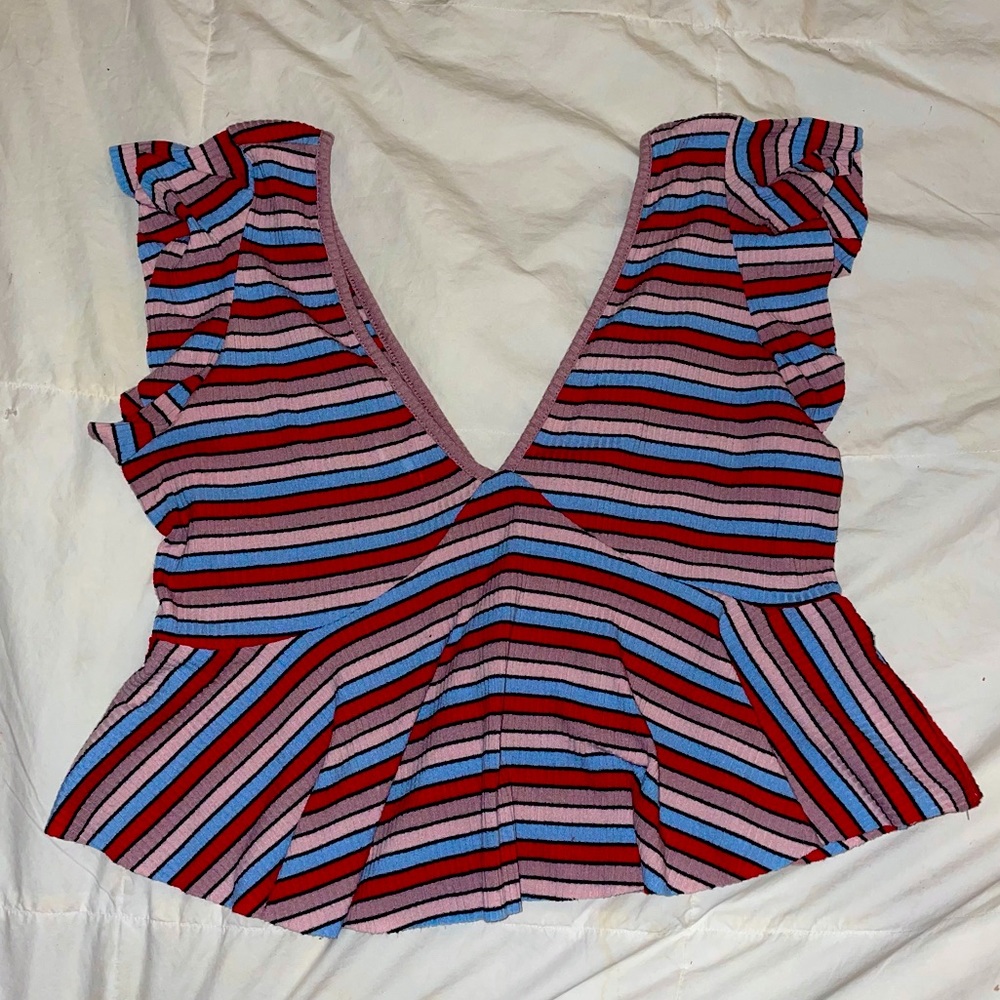 Wild Fable pink, red, and blue striped plunging crop top size small